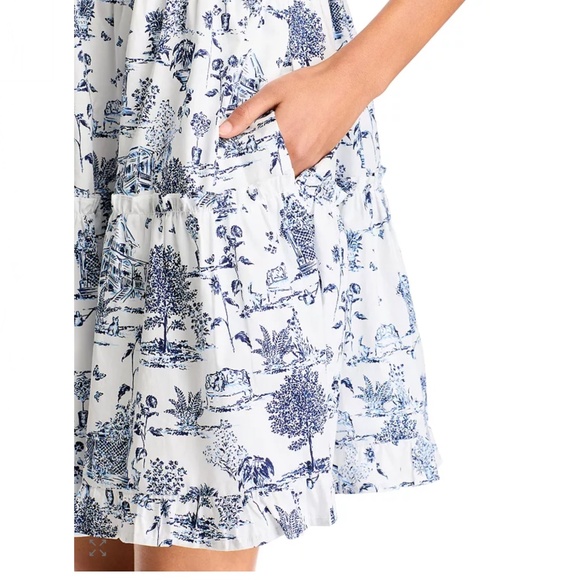 AQUA Toile Print Short Sleeve Mini Dress – White/Blue – XS – NWT $98 - Picture 2 of 5